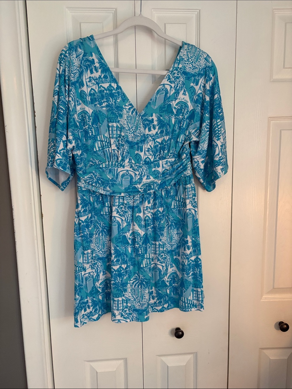 Lilly Pulitzer Turquoise & White V-Neck Printed Tunic
